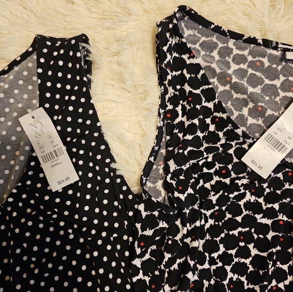 NY&C 7th Ave Dressy Ruched Tank Top Shirt Polka Dot NWT Black Bundle of 2 Sz S - Picture 2 of 14